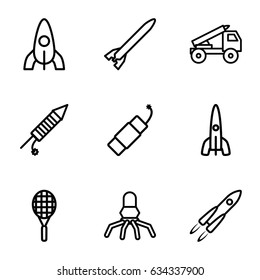 Rocket icons set. set of 9 rocket outline icons such as fireworks