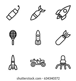 Rocket icons set. set of 9 rocket outline icons such as firework
