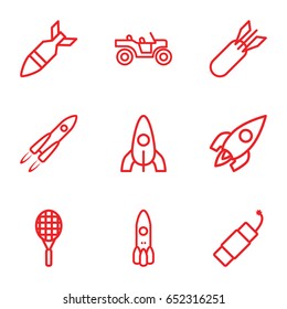 Rocket icons set. set of 9 rocket outline icons such as firework