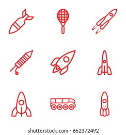 Rocket icons set. set of 9 rocket outline icons such as fireworks