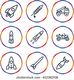 Rocket icons set. set of 9 rocket outline icons such as fireworks