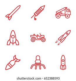 Rocket icons set. set of 9 rocket outline icons such as fireworks