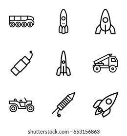 Rocket icons set. set of 9 rocket outline icons such as fireworks, firework