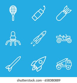 Rocket icons set. set of 9 rocket outline icons such as firework