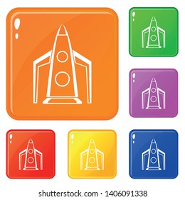 Rocket icons set collection vector 6 color isolated on white background