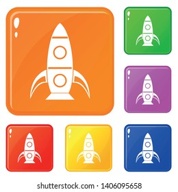 Rocket icons set collection vector 6 color isolated on white background