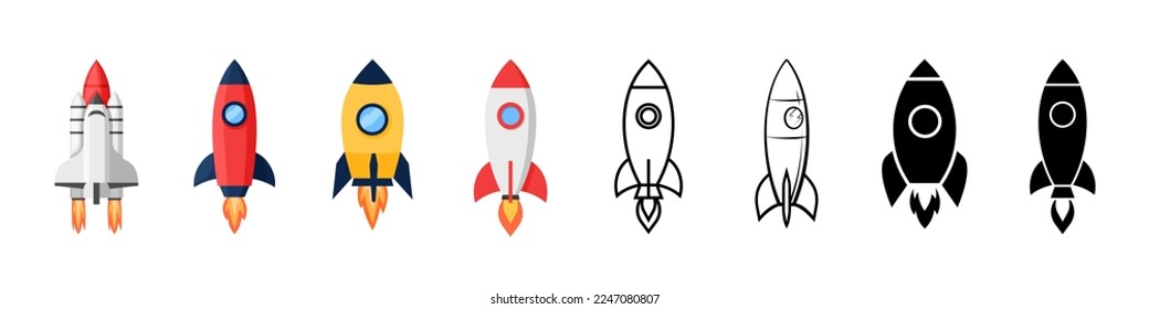 Rocket icons set. Flat Design Icon Template Vector Illustration.