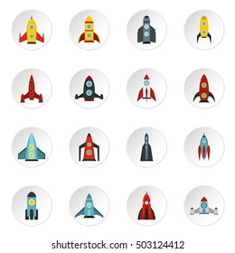 Rocket icons set. Flat illustration of 16 rocket vector icons for web
