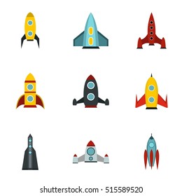 Rocket icons set. Flat illustration of 9 rocket vector icons for web