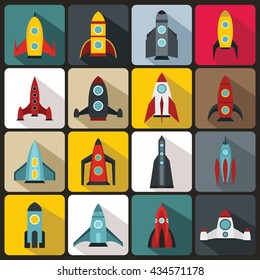 Rocket icons set, flat style