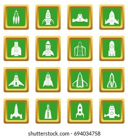 Rocket icons set in green color isolated vector illustration for web and any design