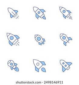 Rocket icons set. Line Duotone style, editable stroke. rocket, rocket launch, start up.