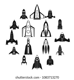 Rocket icons set in simple style for any design
