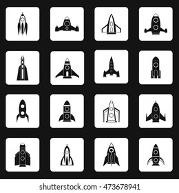 Rocket icons set in simple style. Spaceship set collection vector illustration