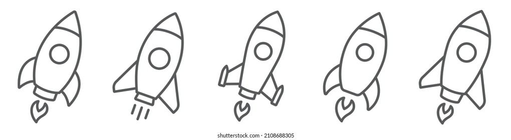 Rocket icons set. Space ship launch icon collection. Rocketship launch concept. Space rocket launch with fire. Rocket simple icon flat style - stock vector.