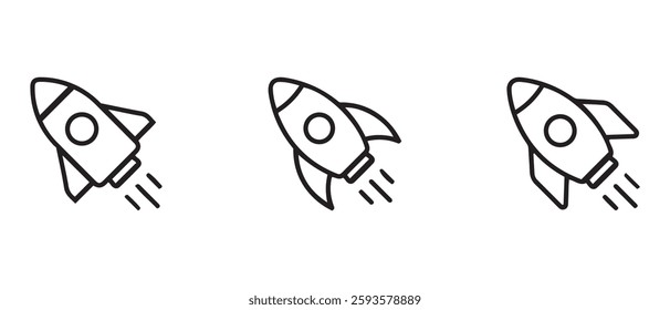 Rocket icons set. Space ship launch icon collection. Rocketship launch concept. Space rocket launch with fire. Rocket simple icon flat style - stock vector.