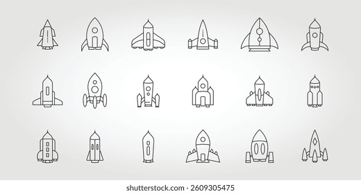 Rocket icons set. Space ship launch icon collection. Rocket simple icon line art style.