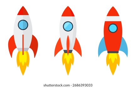 Rocket icons set. Spaceship launch icon. Vector