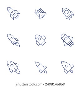 Rocket icons set. Thin Line style, editable stroke. startup, start up, spaceship, rocket launch, rocket.