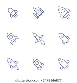 Rocket icons set. Thin Line style, editable stroke. startup, start up, rocket.
