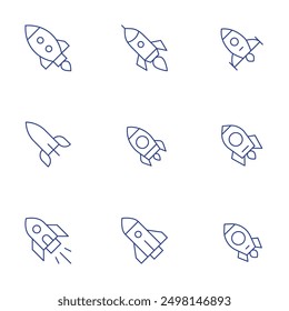 Rocket icons set. Thin Line style, editable stroke. rocket launch, rocket.