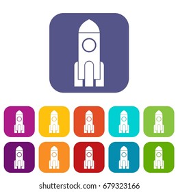 Rocket icons set vector illustration in flat style In colors red, blue, green and other