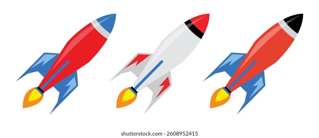 Rocket icons set. Set of rocket vector icons. Spaceship vector icon set. Spaceship launch icon. Rocket, spaceship, icons, vector, symbols.