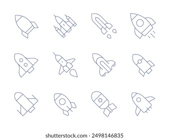 Rocket icons. Thin Line style, editable stroke. startup, start up, spaceship, rocket, atomic bomb.