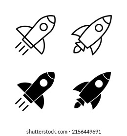 Raketensymbole, Vektorgrafik. Startzeichen und -symbol. Raketenwerfer-Symbol