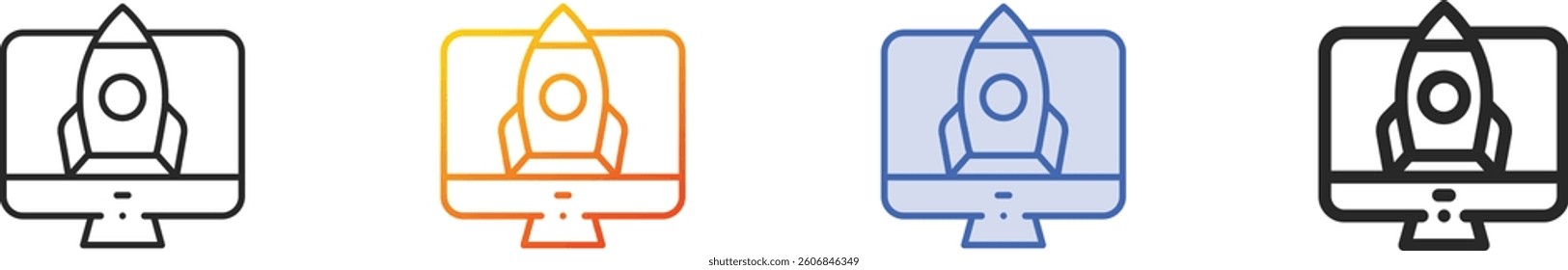 rocket icon.Thin Linear, Gradient, Blue Stroke and bold Style Design Isolated On White Background