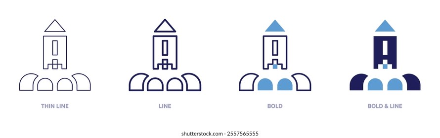 Rocket ideas icon in 4 different styles. Thin Line, Line, Bold, and Bold Line. Duotone style. Editable stroke.