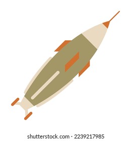 Rocket illustration. Bomb, artillery shell, warhead isolated on white background. Weapon, aircraft concept