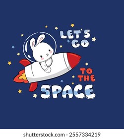 Rocket illustration with Bunny, kids t shirt design vector Hand Drawn