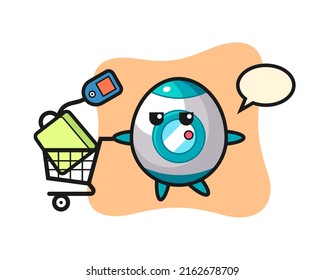 rocket illustration cartoon with a shopping cart , cute style design for t shirt, sticker, logo element