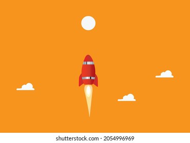 Rocket illustration with clouds and background