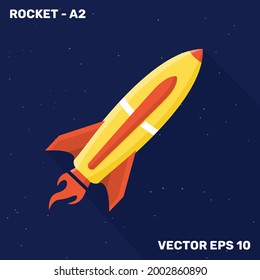 Rocket Illustration, Flat Design Rocket With Yellow and Orange Color of Shapes Suitable for Children's Themes.