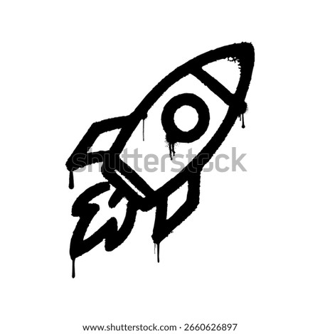 Rocket illustration with graffiti art splashes on white background