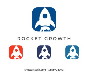 Rocket Illustration Logo design With Rounded box with different color combinations. Vector Logo Template suitable for SEO and digital agency