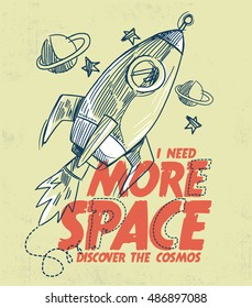 Rocket illustration with typography, for kids t shirt design, poster and other uses