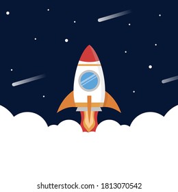 ROCKET ILLUSTRATON, ROCKET FLAT DESIGN, ROCKET, VECTOR