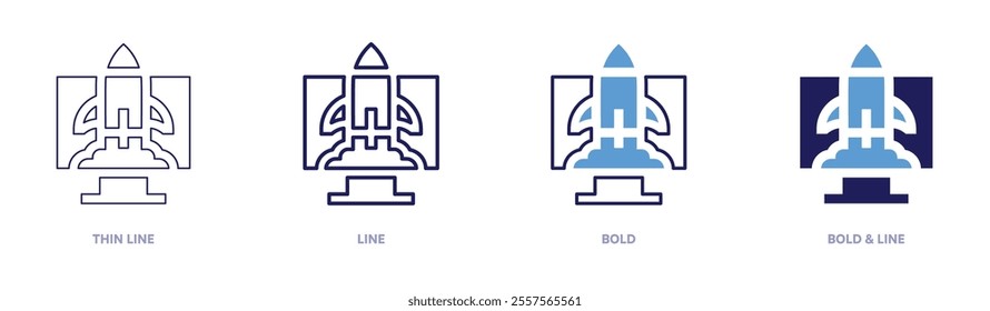Rocket images icon in 4 different styles. Thin Line, Line, Bold, and Bold Line. Duotone style. Editable stroke.