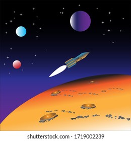 Rocket images in vector style,with textures of stars and the universe.