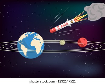 Rocket infected aids attack the earth. World aids day.