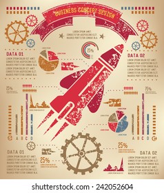 Rocket Info graphic design on old paper,grunge vector