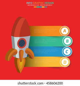 Rocket info graphic on red background,vector