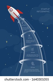 Rocket infographic, Vector illustration with 4 options or steps on night sky Background can be use for start up, business or educations  