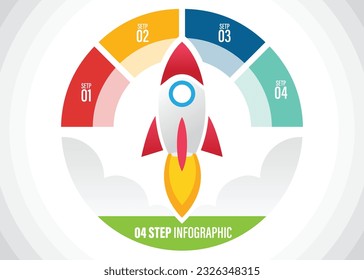 Rocket infographics with 10 to 4 step data template. Vector illustration abstract rocket paper art on white background. used for planning, strategy, workflow layout, business step