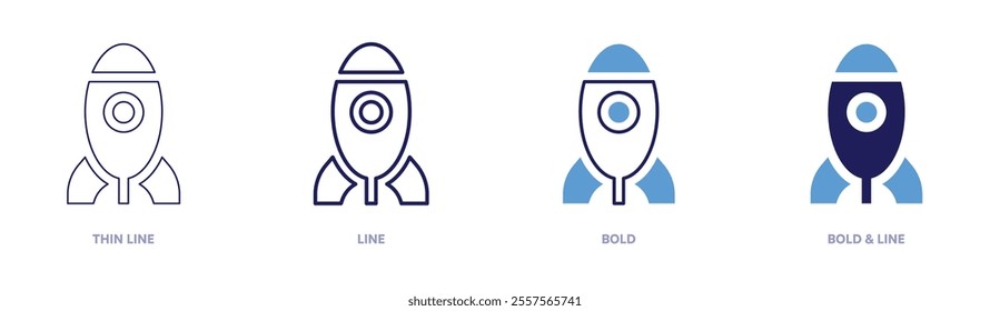 Rocket integration icon in 4 different styles. Thin Line, Line, Bold, and Bold Line. Duotone style. Editable stroke.