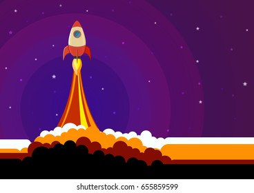 Rocket into space.Business startup concept.Vector illustration.
