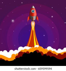 Rocket into space.Business startup concept.Vector illustration.